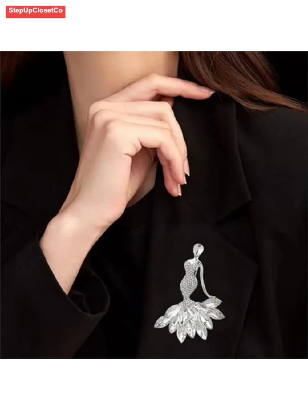 Rhinestone Lady Brooch Pin Colorful Crystal Lapel Pin Suit Collar Dress